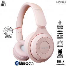Headphone sem Fio Bluetooth/SD/Aux/Rádio FM Estéreo Dobrável com Microfone LEF-1017 Lehmox - Rosa